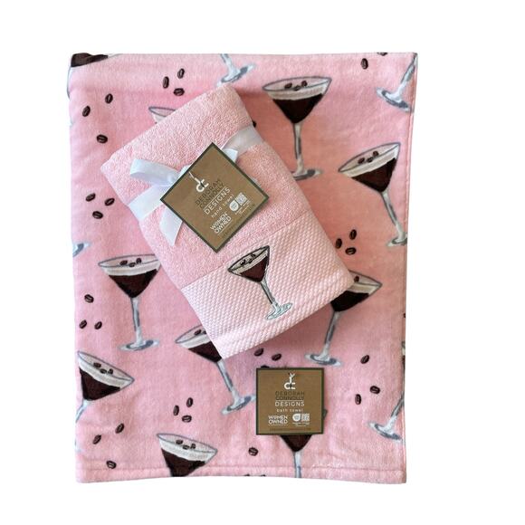 Deborah Connolly Espresso Martini Pink Velour Bath Towel 30x54 Set of 2 New - Picture 12 of 12